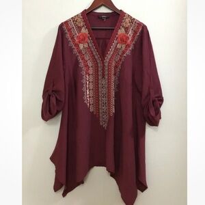 Andre by Unit Embroidered Top Asymmetrical Boho Hippie